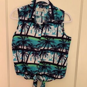 SEASPICE Beach Print Sleeveless Blouse, Sz S